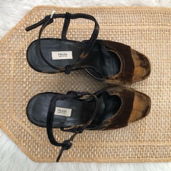Prada Velvet Wedge Sandals - Picture 9 of 15
